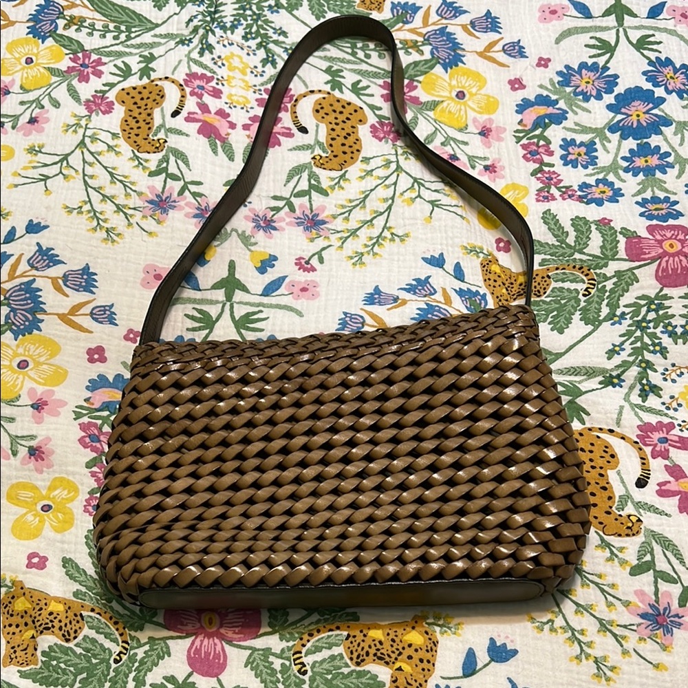 Fossil Brown Woven Shoulder Bag with Intricate Design